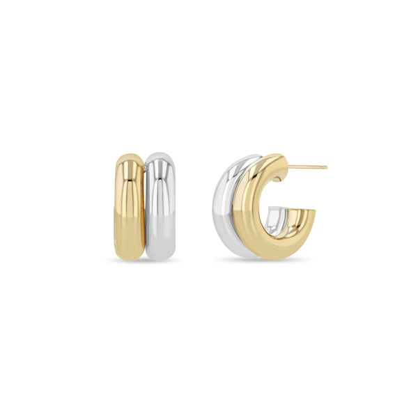 Zoë Chicco 14k Gold Two Tone Gold Double Tube Huggie Hoop Earrings