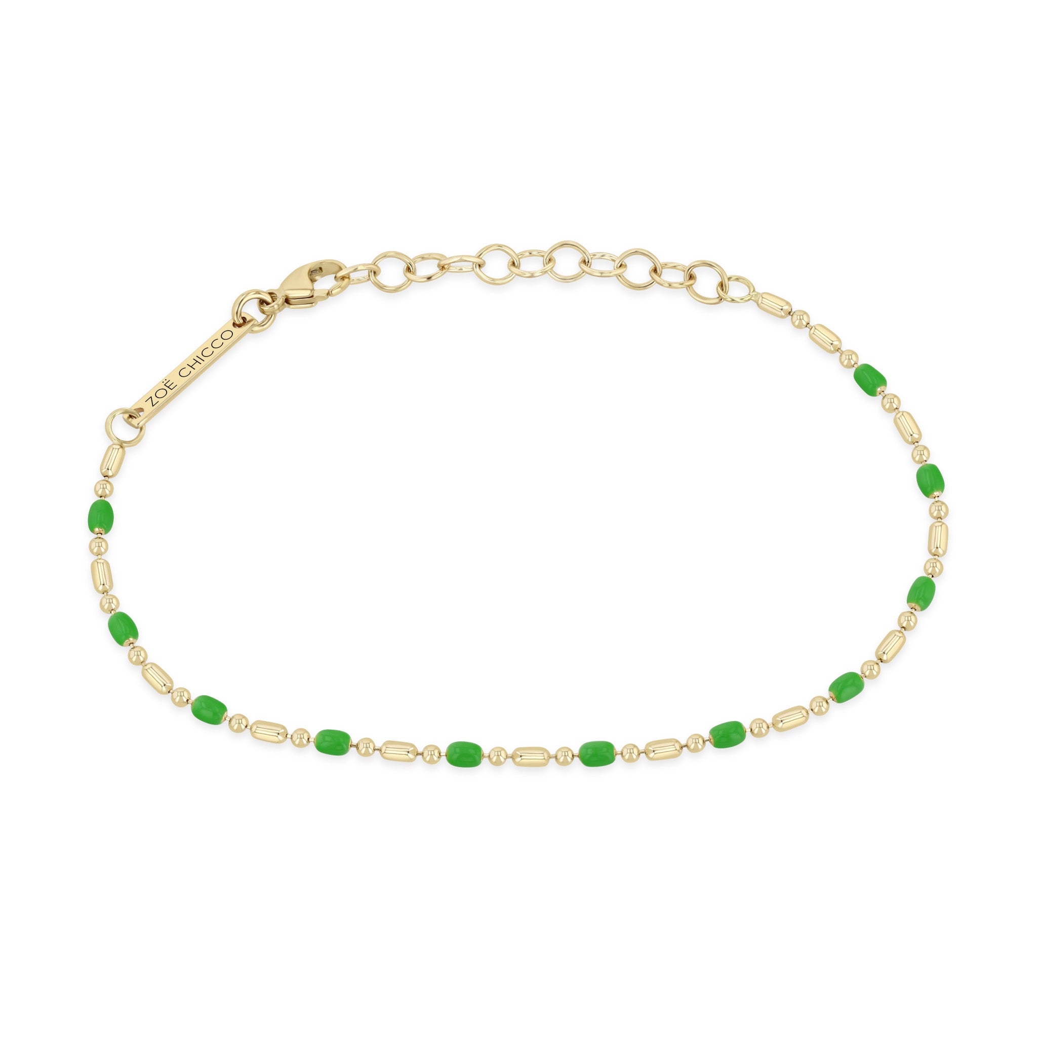 Zoë Chicco 14k Gold & Green Enamel Tube Bar Chain Bracelet
