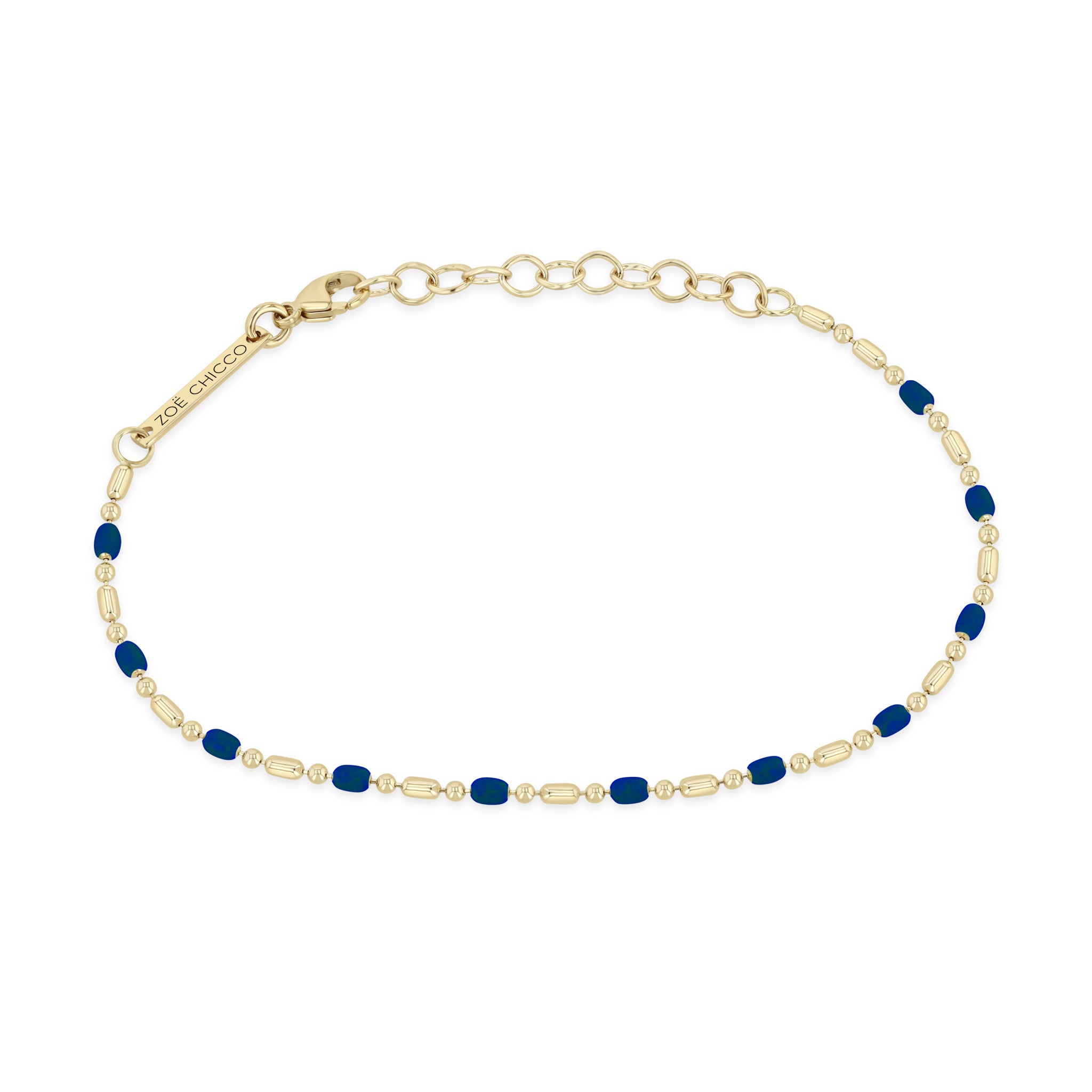 Zoe Chicco 14k Gold & Lapis Blue Enamel Tube Bar Chain Bracelet