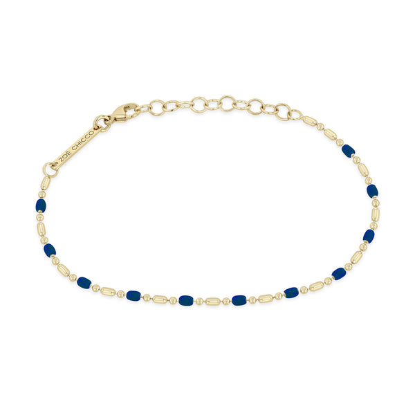 Zoe Chicco 14k Gold & Lapis Blue Enamel Tube Bar Chain Bracelet