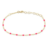 Zoë Chicco 14k Gold & Neon Pink Enamel Tube Bar Chain Bracelet