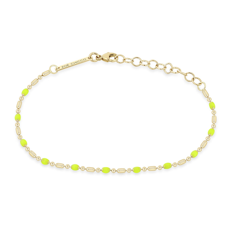 Zoë Chicco 14k Gold & Neon Yellow Enamel Tube Bar Chain Bracelet