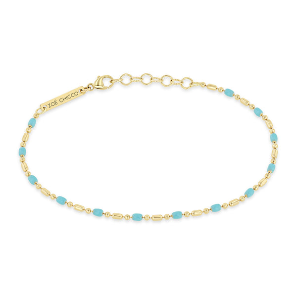 Zoë Chicco 14k Gold & Turquoise Enamel Tube Bar Chain Bracelet
