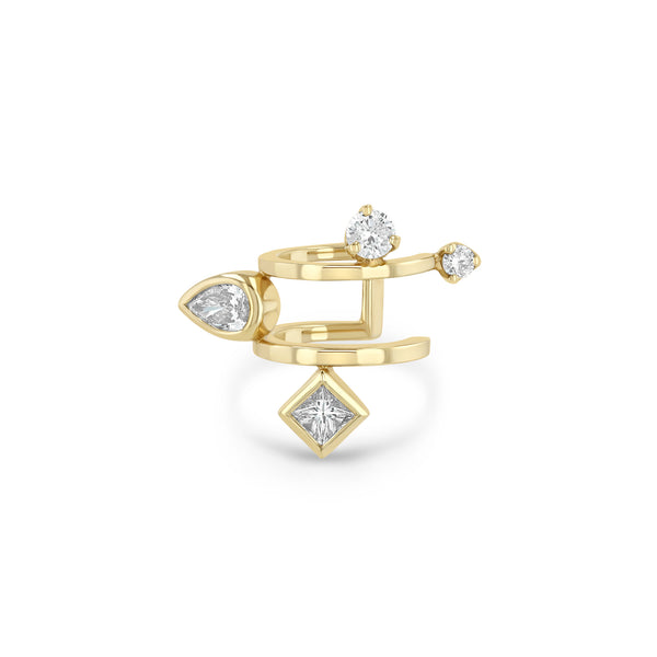 Zoe Chicco 14k gold double ear cuff with different shaped diamonds on a white background