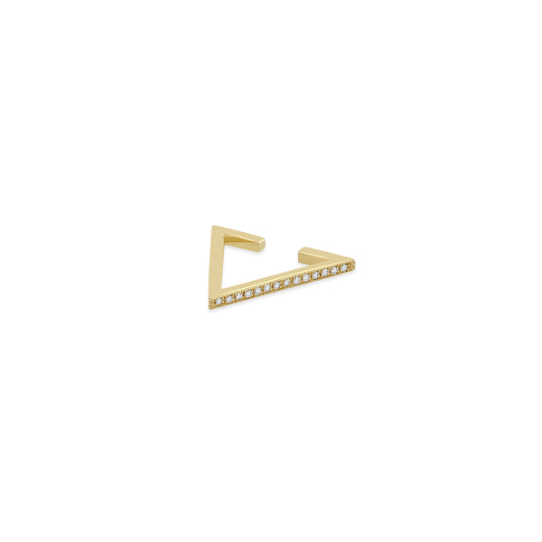 Zoe Chicco 14k gold ear cuff with a triangular design covered in diamonds on a white background