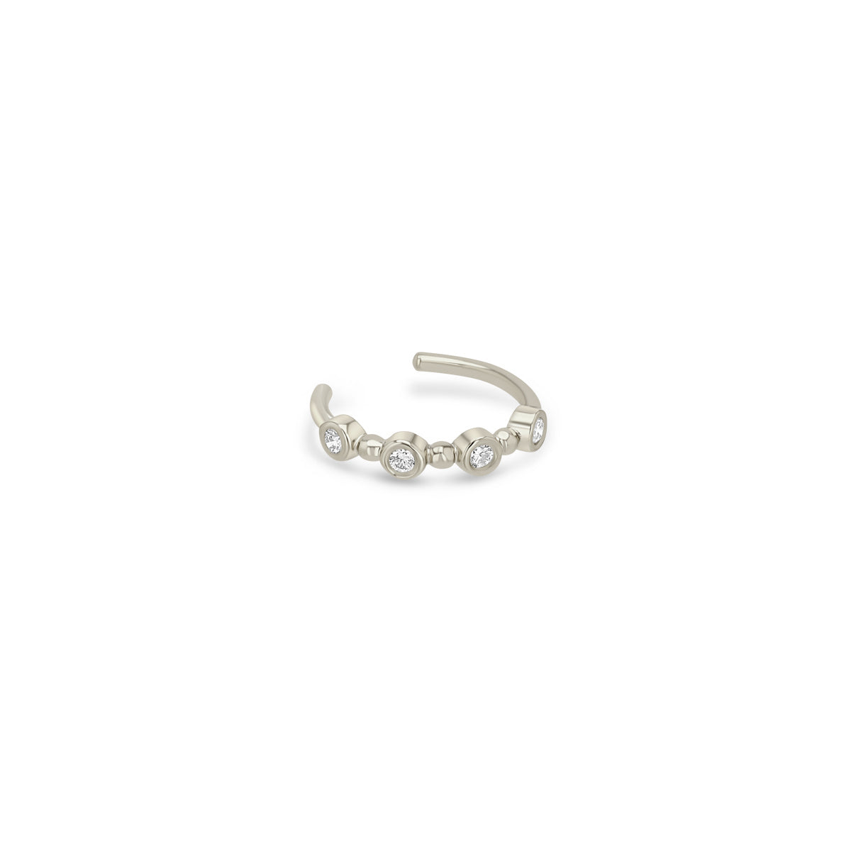 Zoe Chicco 14k White Gold Bead & Bezel Diamond Ear Cuff on a white background