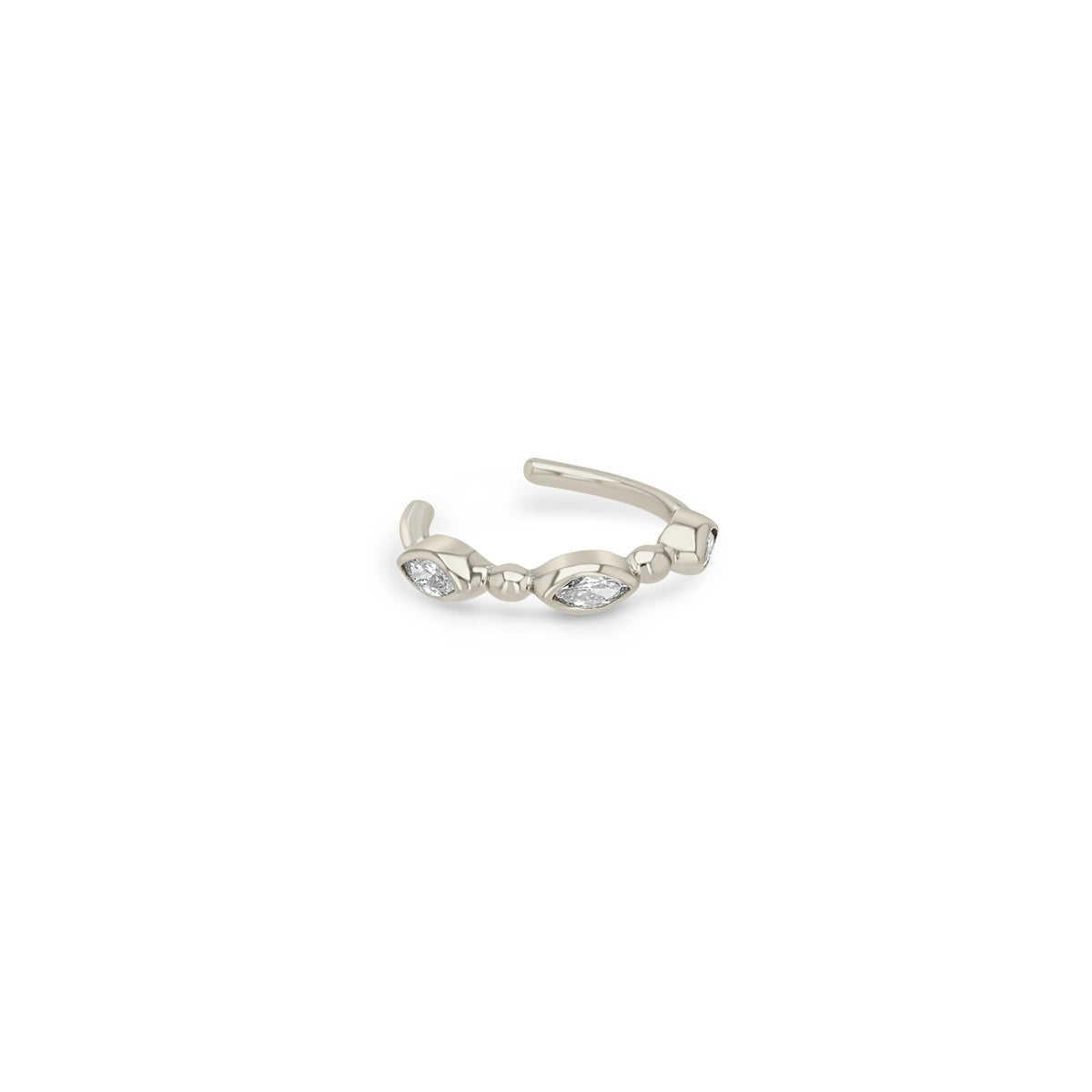 Zoe Chicco 14k White Gold Marquise Diamond & Bead Ear Cuff on a white background