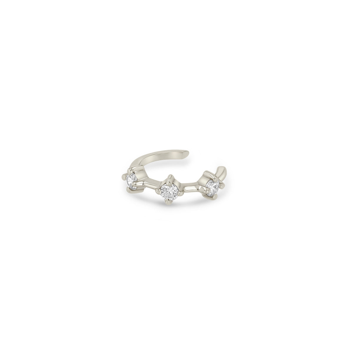 Zoe Chicco 14k White Gold 3 Prong Diamond Dash Ear Cuff on a white background