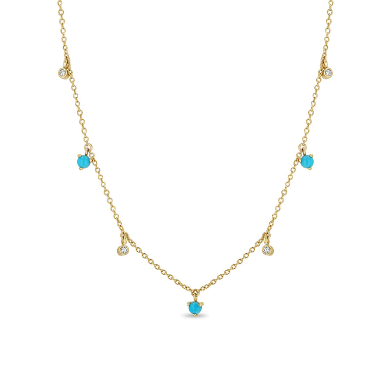 Zoë Chicco 14k Gold Dangling Mixed Round Turquoise & Diamonds Necklace