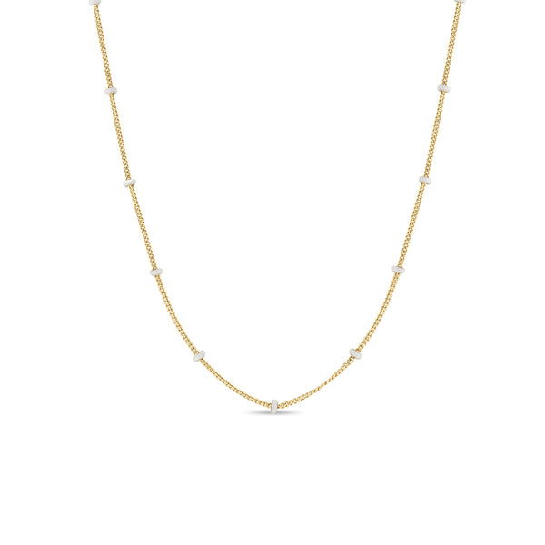 14k Gold White Enamel Satellite Chain Necklace