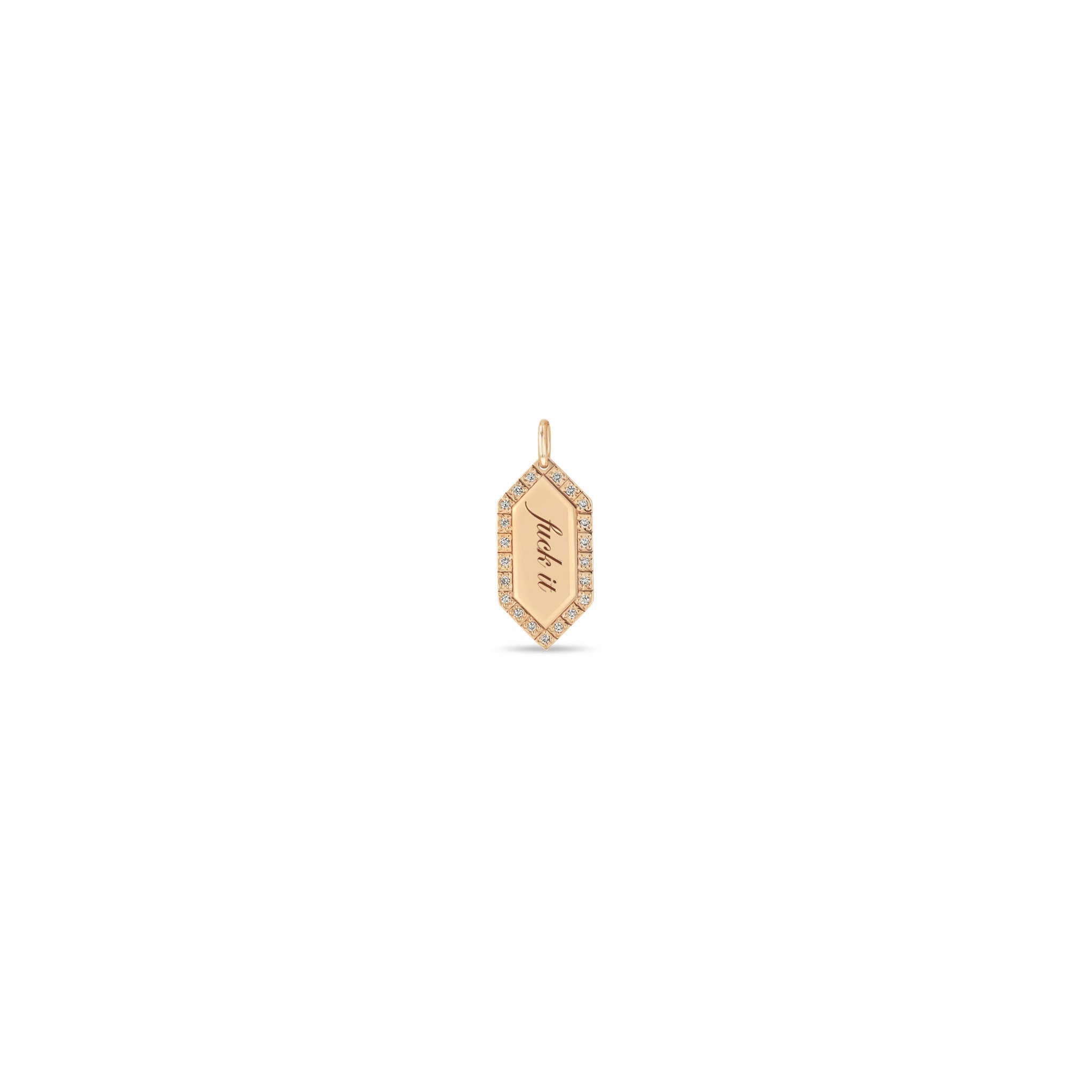 Zoë Chicco 14k Gold "fuck it" Elongated Hexagon Pavé Diamond Border Charm Pendant