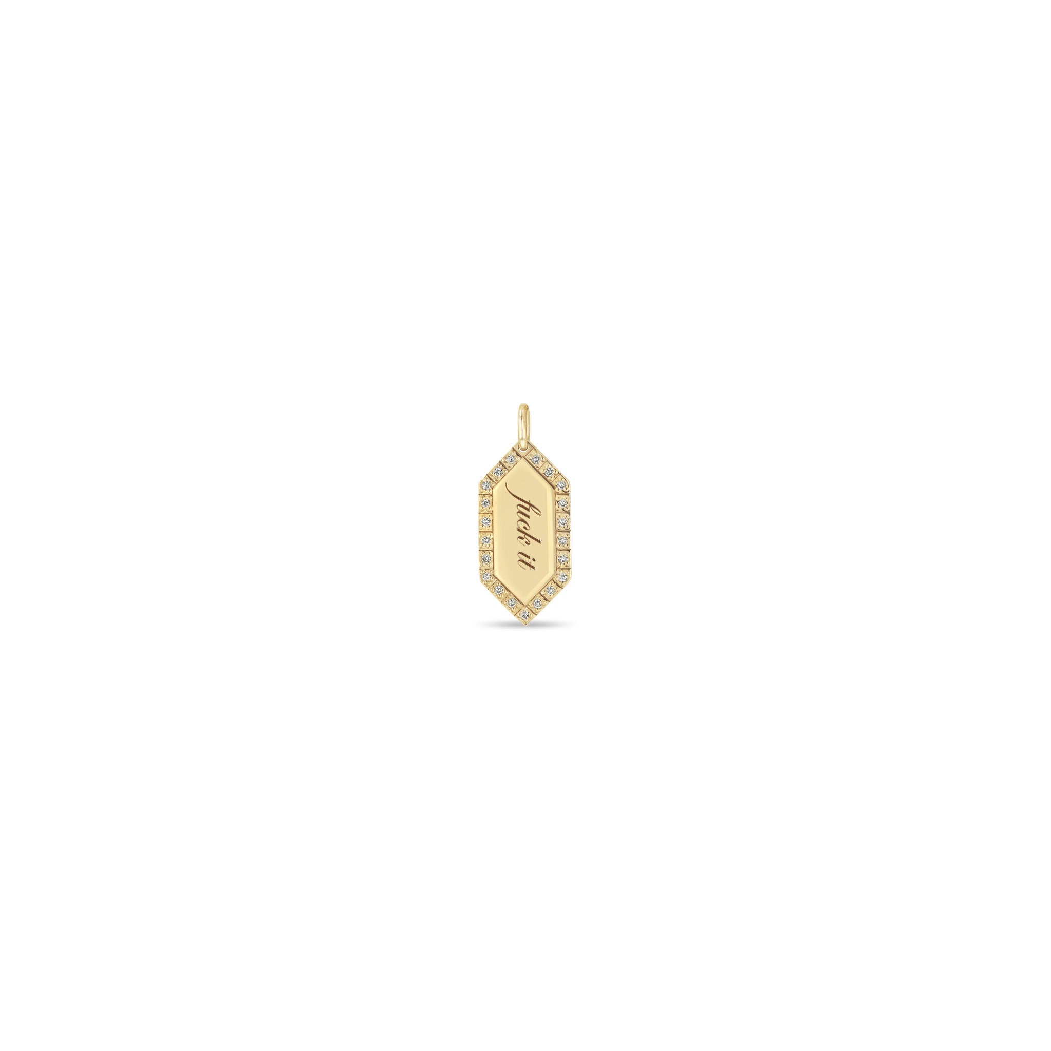 Zoë Chicco 14k Gold "fuck it" Elongated Hexagon Pavé Diamond Border Charm Pendant