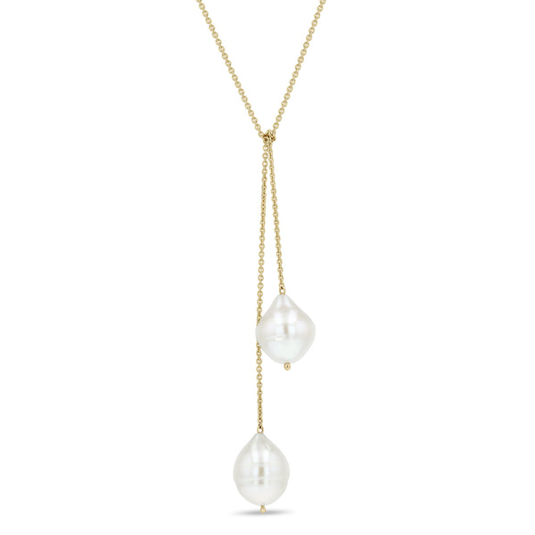 Zoë Chicco 14k Gold Double Baroque Pearl Wrap Around Lariat Necklace