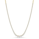 Zoe Chicco 14k gold graduating diamond and bead tennis necklace on a white background