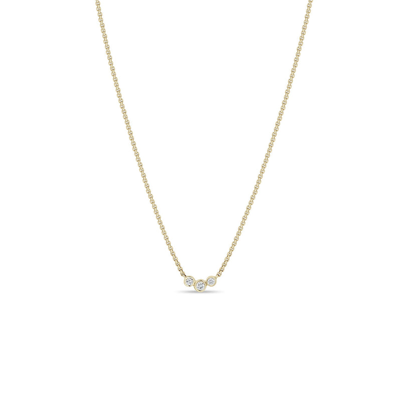 14k 3 Graduated Diamond Bezel XS Box Chain Necklace