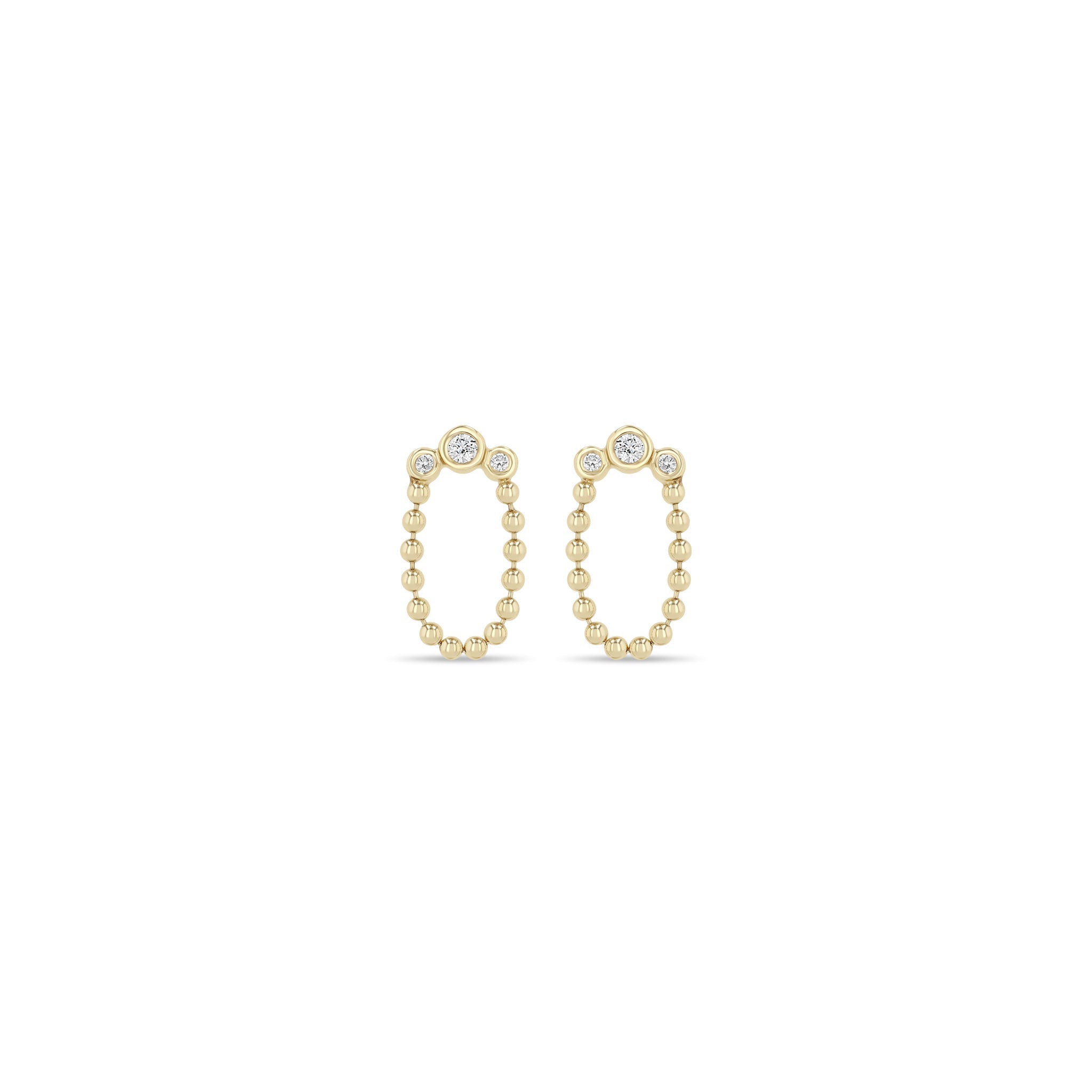 Zoe Chicco 14k gold bead chain stud earrings with small diamonds on a white background