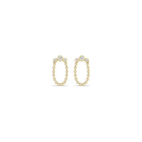 14k Graduated Diamond Bezel & Bead Chain Loop Drop Earrings
