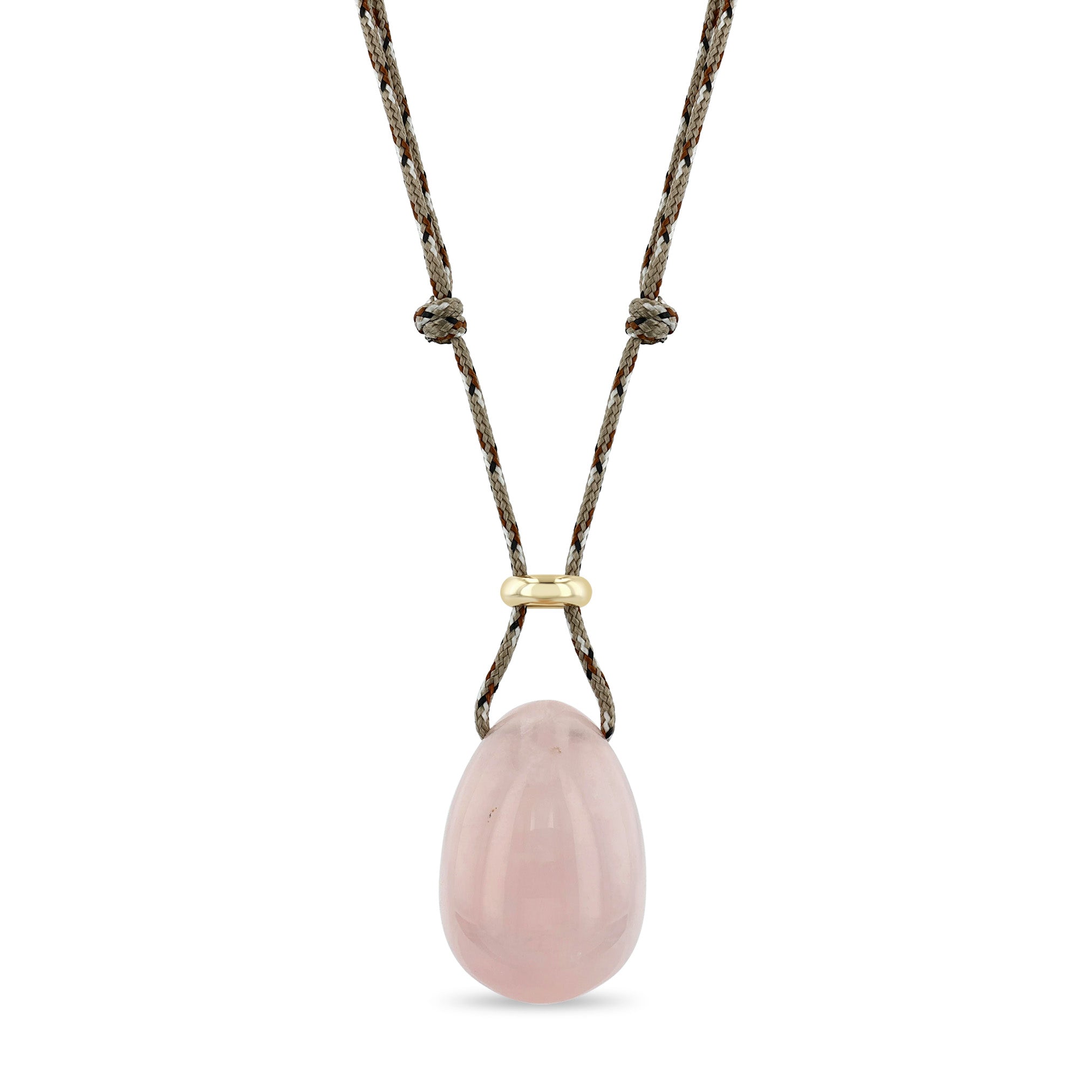 Zoe Chicco 14k Rose Quartz Egg-shaped gemstone & Slider Bead Paracord Necklace on a white background