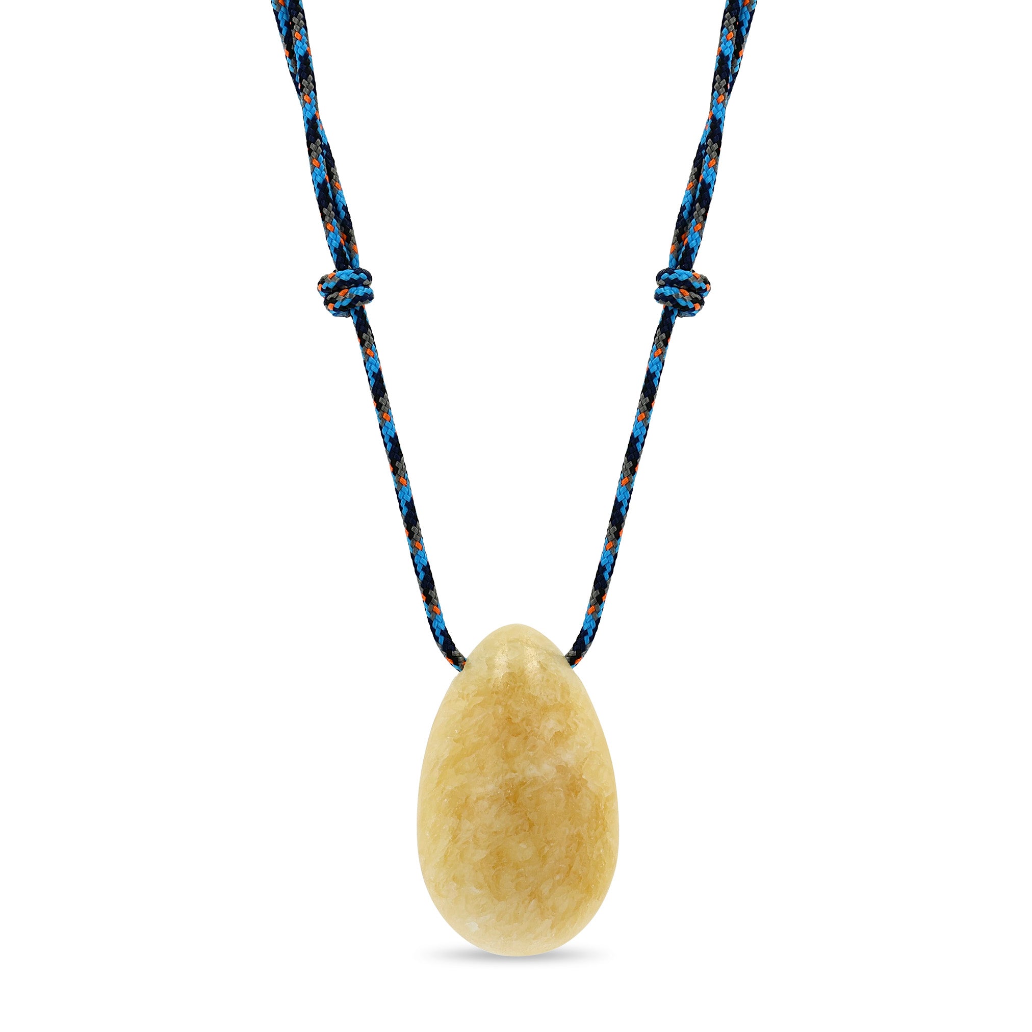 Zoe Chicco dark blue mix paracord necklace with a yellow jasper egg-shaped gemstone on a white background 