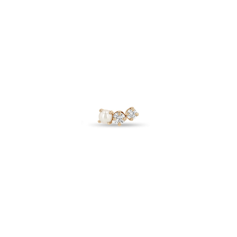 Single Zoë Chicco 14k Gold 3 Graduated Prong Pearl & Diamond Curve Stud Earring for the Left Ear