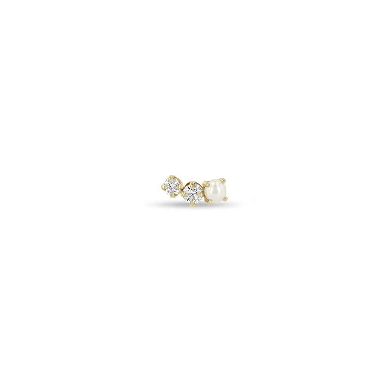 Single Zoë Chicco 14k Gold 3 Graduated Prong Pearl & Diamond Curve Stud Earring for the Right Ear