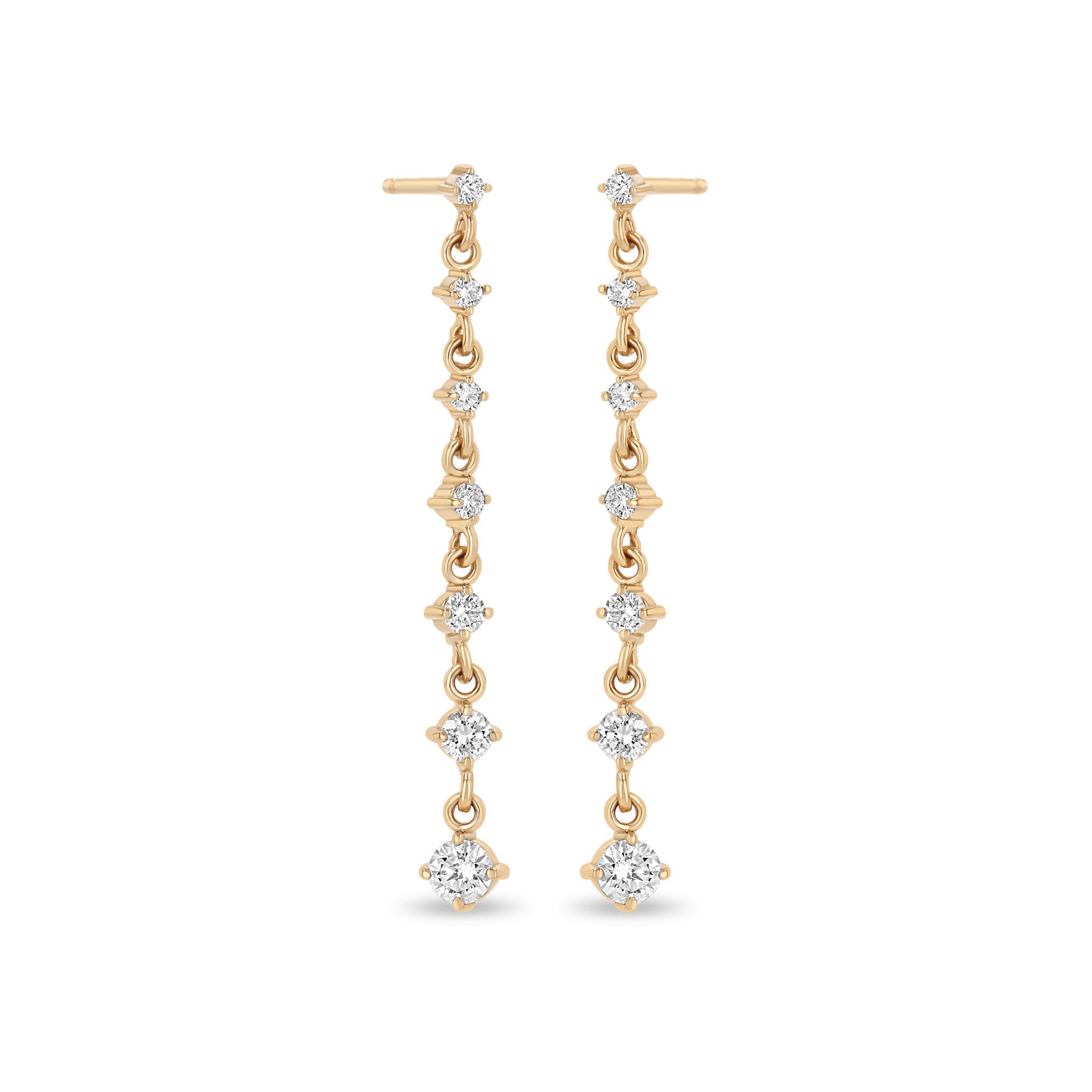 Zoë Chicco 14k Gold 7 Linked Graduated Prong Diamond Drop Earrings