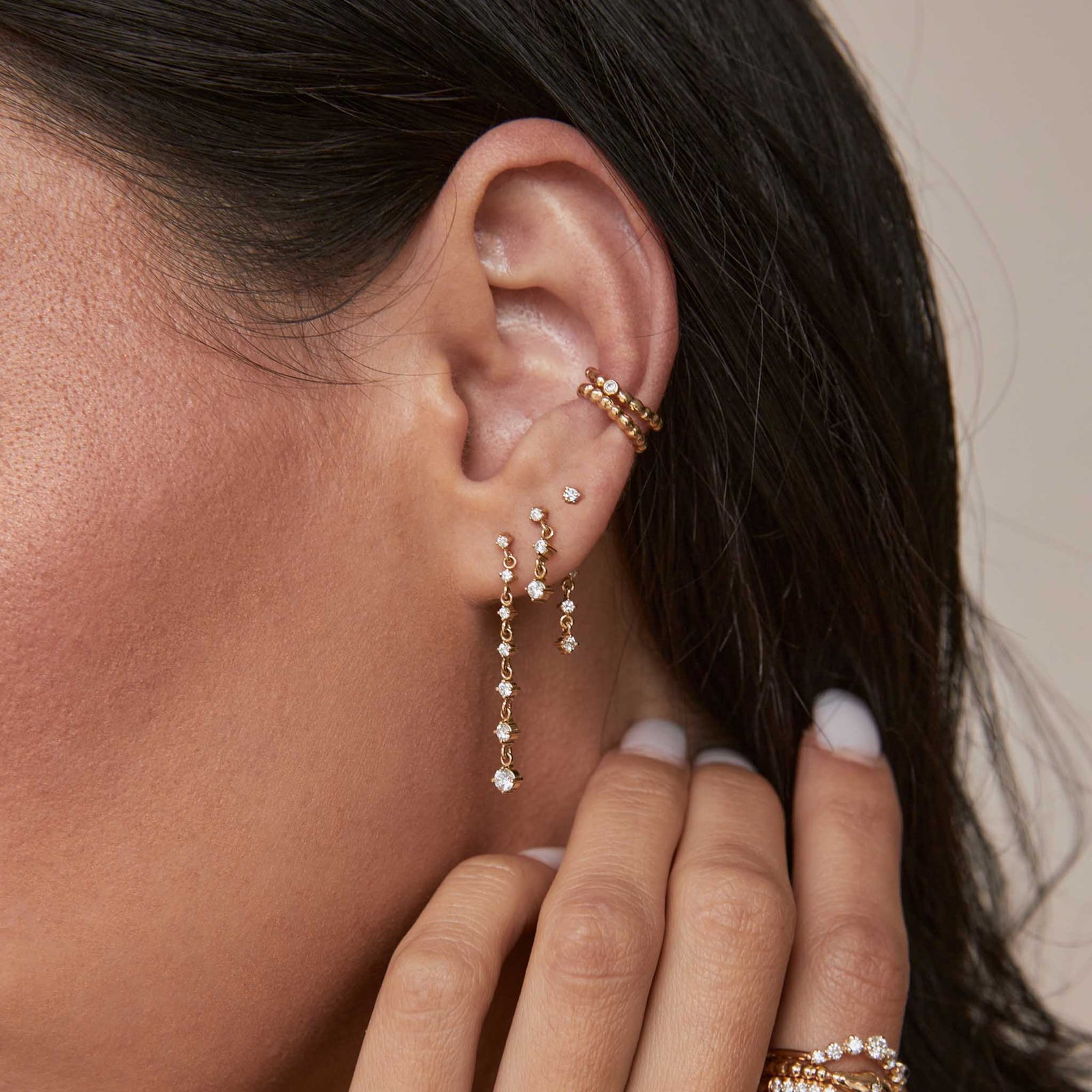Zoe Chicco イヤーカフ ピアス 14K ゴールド ダイヤモンド Zoë Chicco 14k Gold Beaded Ear Cuff with Diamond – ZOË CHICCO