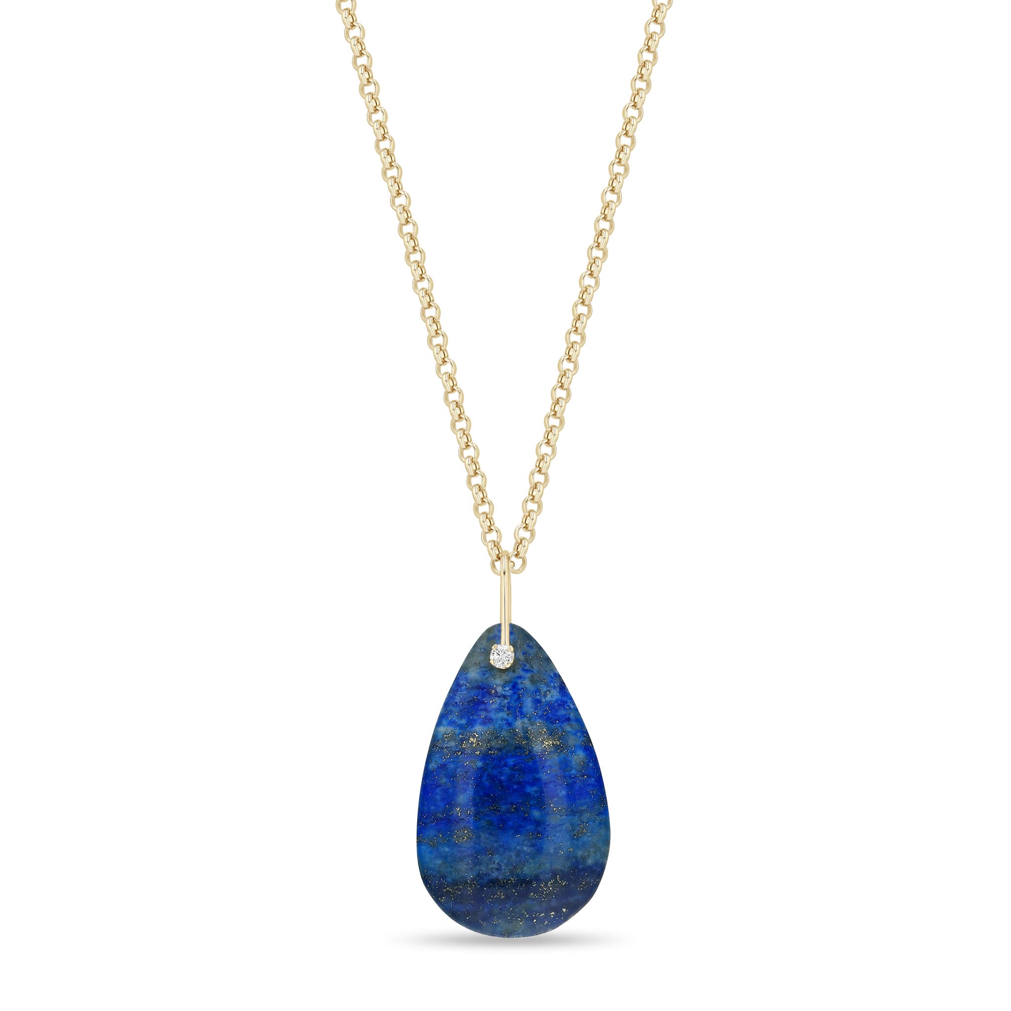 Zoe Chicco 14k Large Lapis Teardrop Pendant Small Rolo Chain Necklace