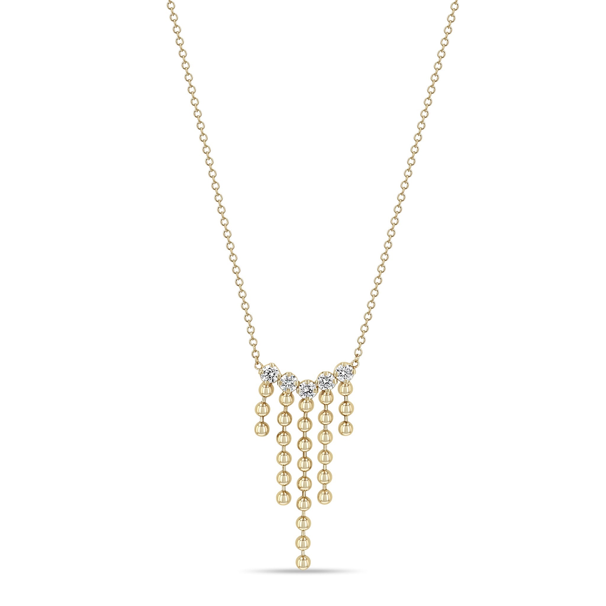 Zoe Chicco 14k gold bead waterfall chain diamond necklace on a white background