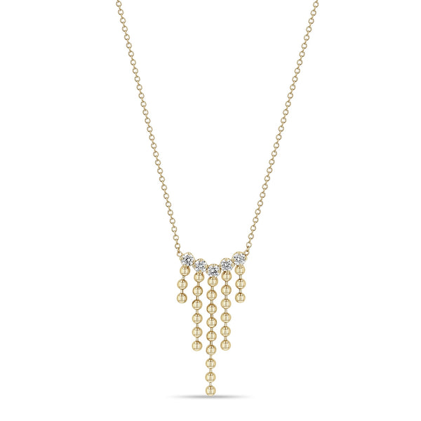 14k Prong Diamond & Bead Chain Waterfall Necklace