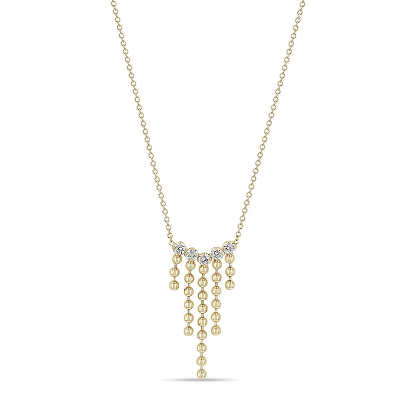 14k Prong Diamond & Bead Chain Waterfall Necklace