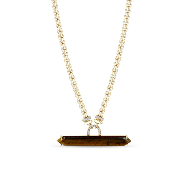 Zoe Chicco 14k Tiger Eye Bar with Diamonds Large Box Chain Necklace