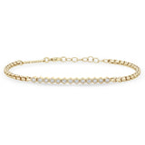 Zoe Chicco 14k gold chain bracelet with multiple hexagon set white diamonds in the center on a white background
