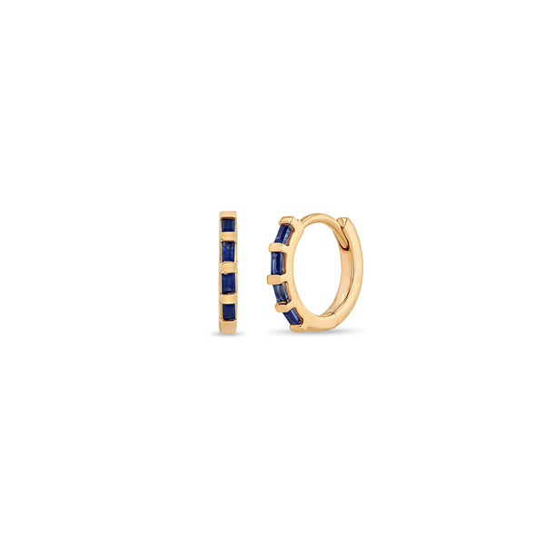 Zoë Chicco 14k Gold Baguette Blue Sapphire Hinge Huggie Hoop Earrings