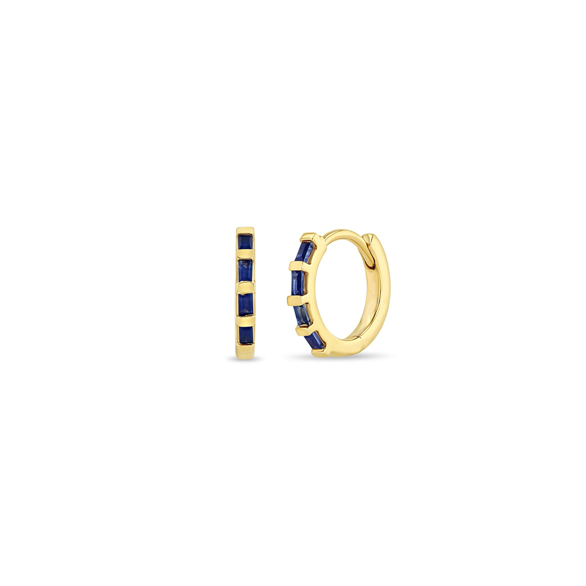 Zoë Chicco 14k Gold Baguette Blue Sapphire Hinge Huggie Hoop Earrings