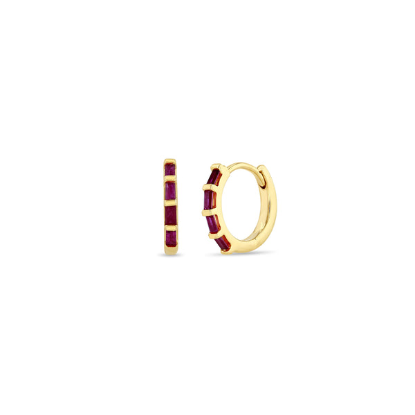 Zoë Chicco 14k Gold Baguette Ruby Hinge Huggie Hoop Earrings