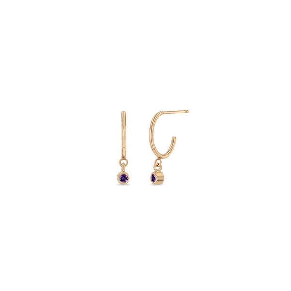 Zoe Chicco 14k Rose Gold Dangling Amethyst Huggie Hoops | February Birthstone