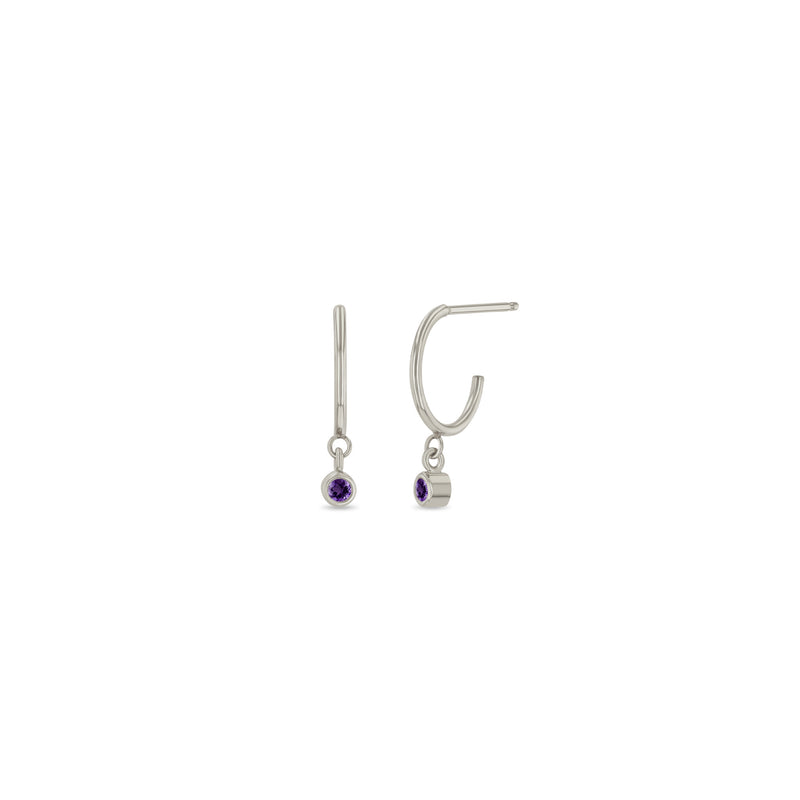 Zoe Chicco 14k White Gold Dangling Amethyst Huggie Hoops | February Birthstone