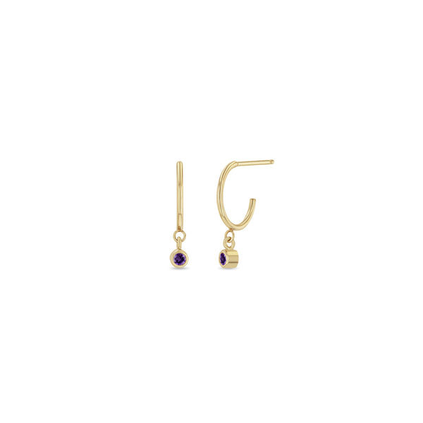 Zoe Chicco 14k Yellow Gold Dangling Amethyst Huggie Hoops | February Birthstone