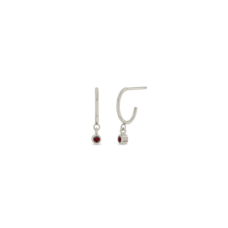 Zoë Chicco 14k White Gold Dangling Garnet Huggie Hoop Earrings | January Birthstone