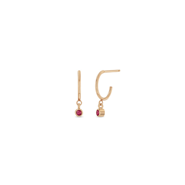 Zoë Chicco 14k Rose Gold Dangling Ruby Huggie Hoop Earrings | July Birthstone