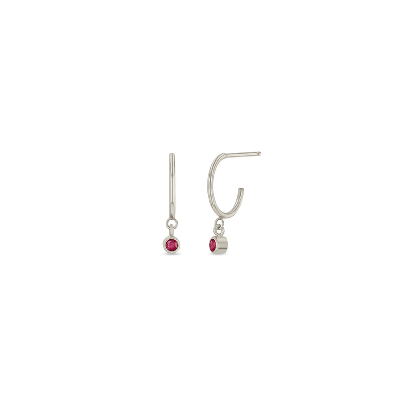 Zoë Chicco 14k White Gold Dangling Ruby Huggie Hoop Earrings | July Birthstone