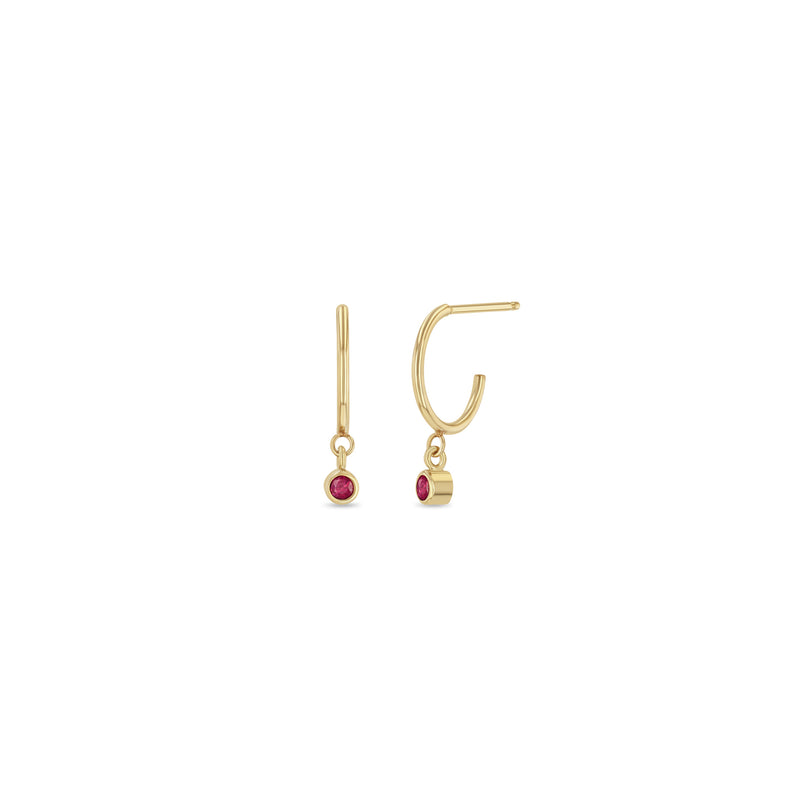 Zoë Chicco 14k Yellow Gold Dangling Ruby Huggie Hoop Earrings | July Birthstone