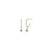 Zoë Chicco 14k Rose Gold Dangling Turquoise Bezel Thin Huggie Hoop Earrings | December Birthstone