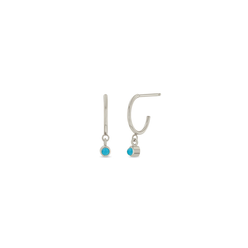 Zoë Chicco 14k White Gold Dangling Turquoise Bezel Thin Huggie Hoop Earrings | December Birthstone