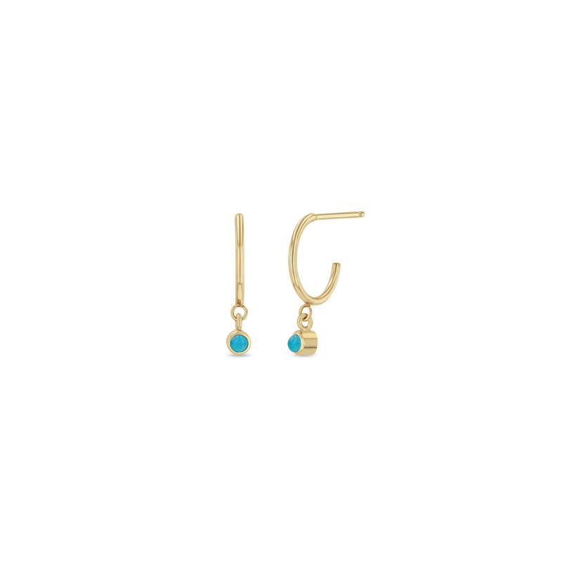 Zoë Chicco 14k Yellow Gold Dangling Turquoise Bezel Thin Huggie Hoop Earrings | December Birthstone