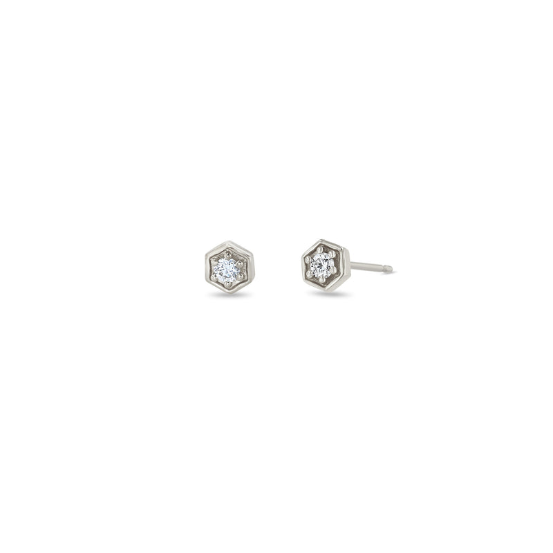 Zoë Chicco 14k White Gold Diamond Hexagon Stud Earrings