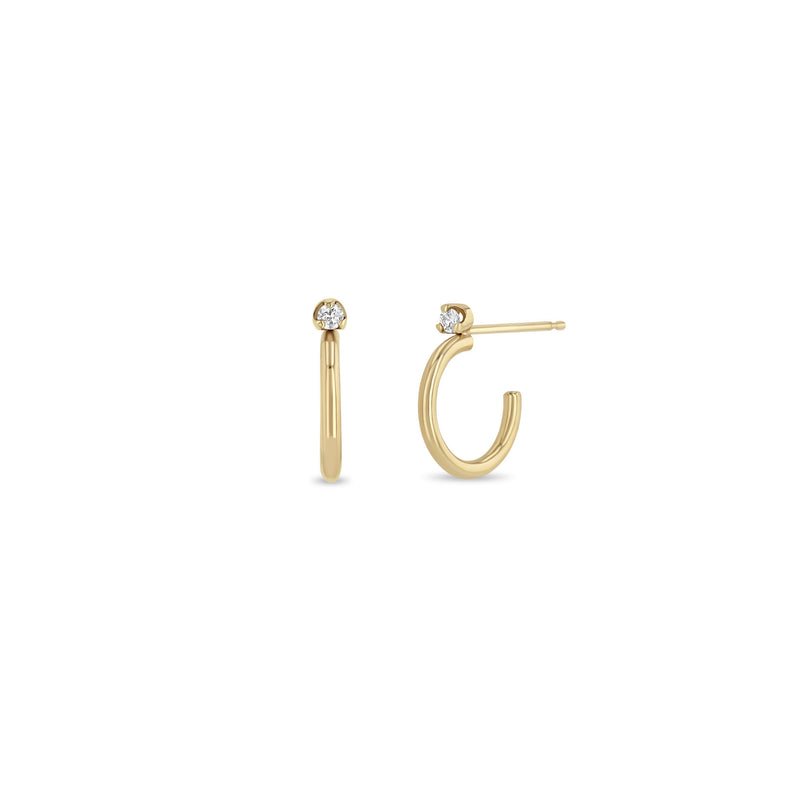 Zoë Chicco 14k Yellow Gold Thick Huggie Hoops with Prong Diamond