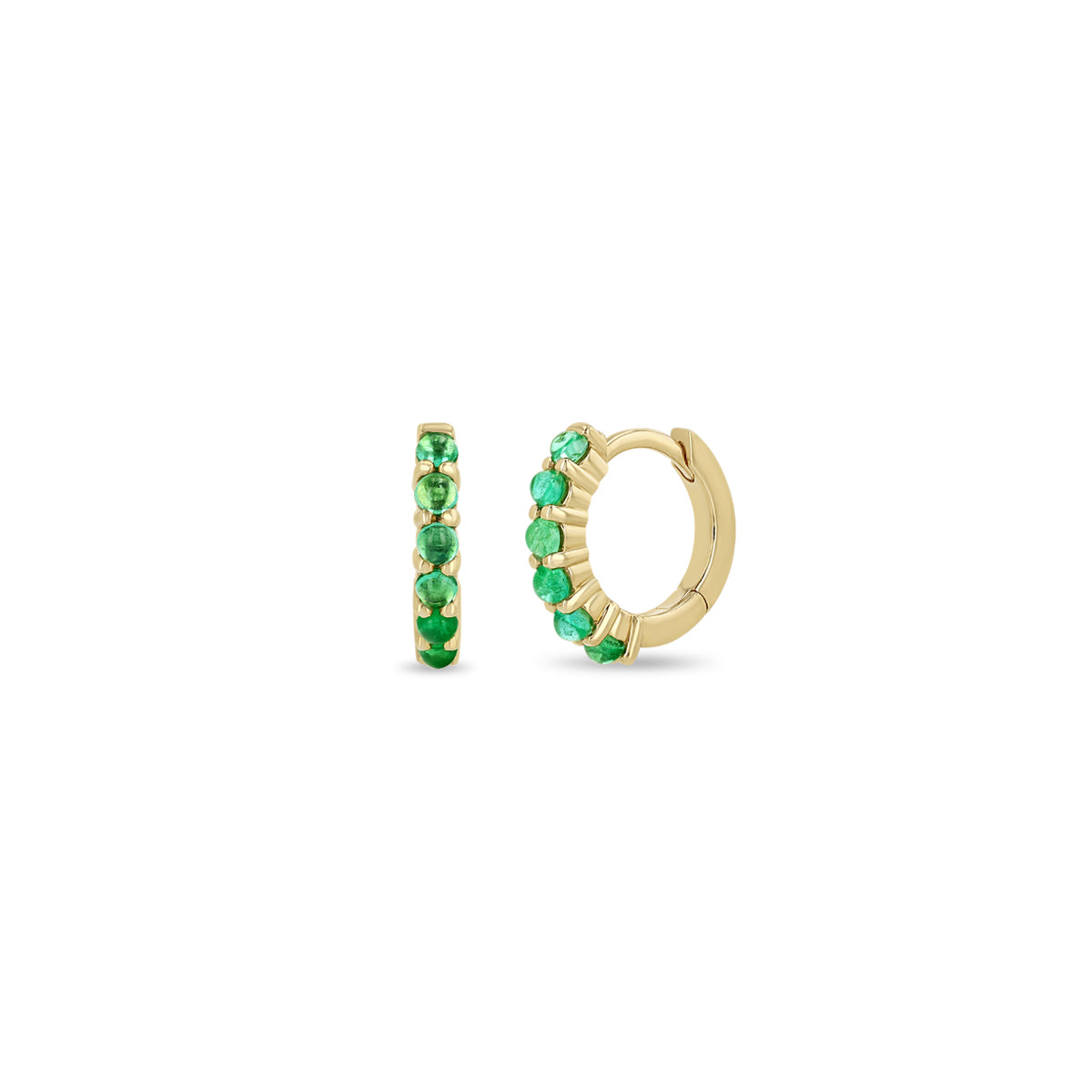 Zoë Chicco 14k Gold Prong Set Emerald Medium Hinge Huggie Hoop Earrings