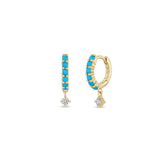 Zoë Chicco 14k Gold Dangling Diamond Prong Set Turquoise Hinge Huggie Hoop Earrings